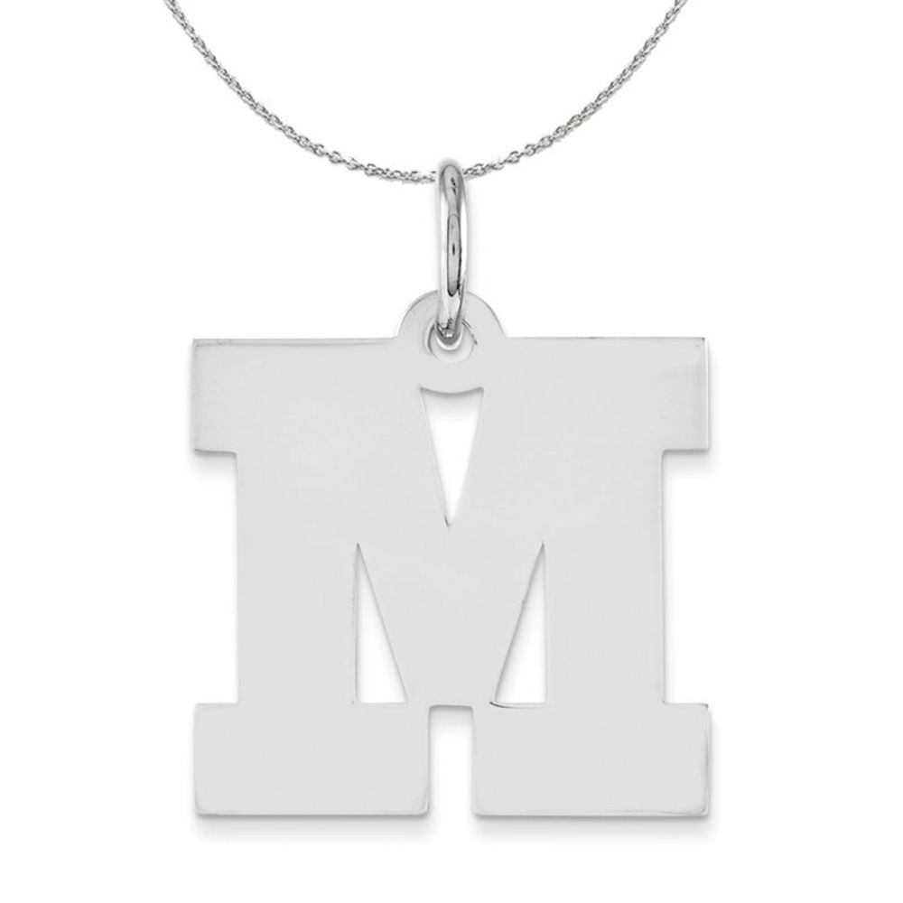 Silver Amanda Collection Medium Block Style Initial M Necklace - 20 In